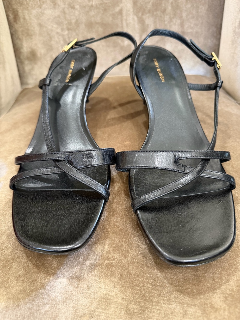 Tory Burch Capri Black Leather Slingback Kitten Heel Sandals NWOT 9.5 - Picture 5 of 6